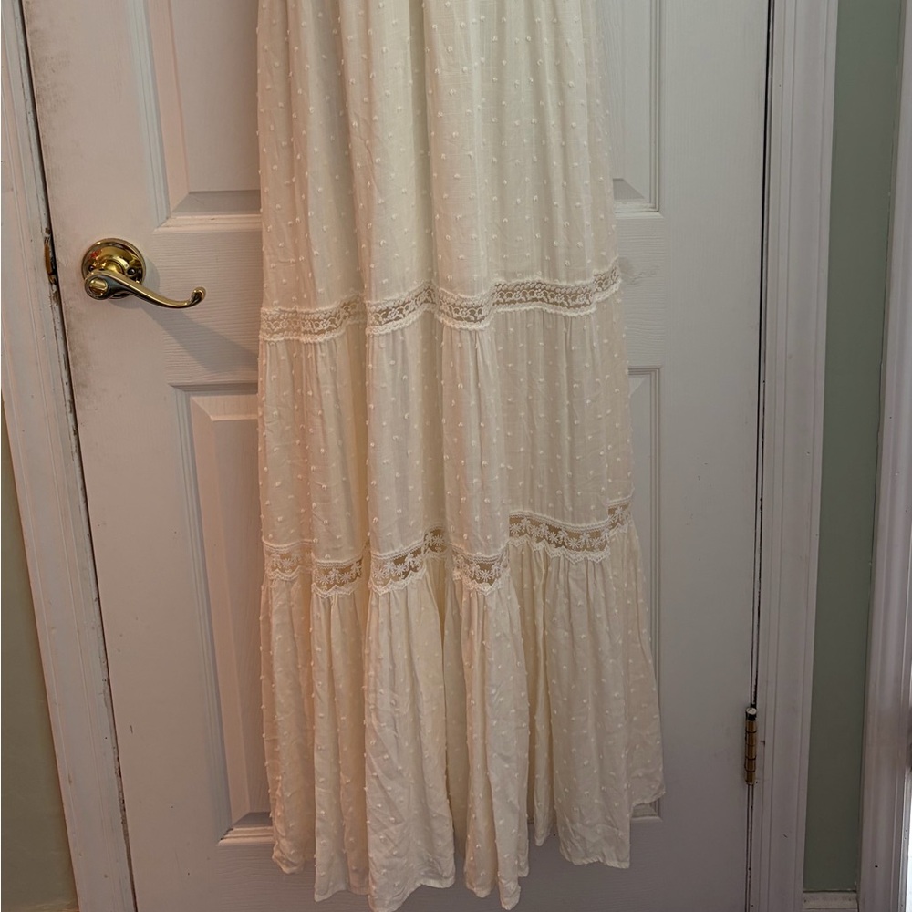 Aakaa NWT Womens Large Ivory Swiss Dot Lace Boho Cottagecore Maxi Dress - Picture 4 of 12